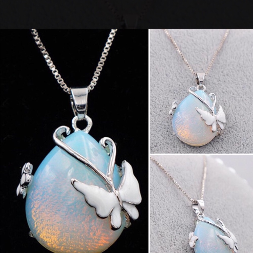 Water drop Synthetic Opal Butterfly Pendant NWOT